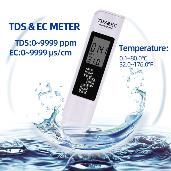 TDS Meter Digital Water Tester, Professional 3-in-1 TDS, Temperature and EC Meter, 0-9999ppm,