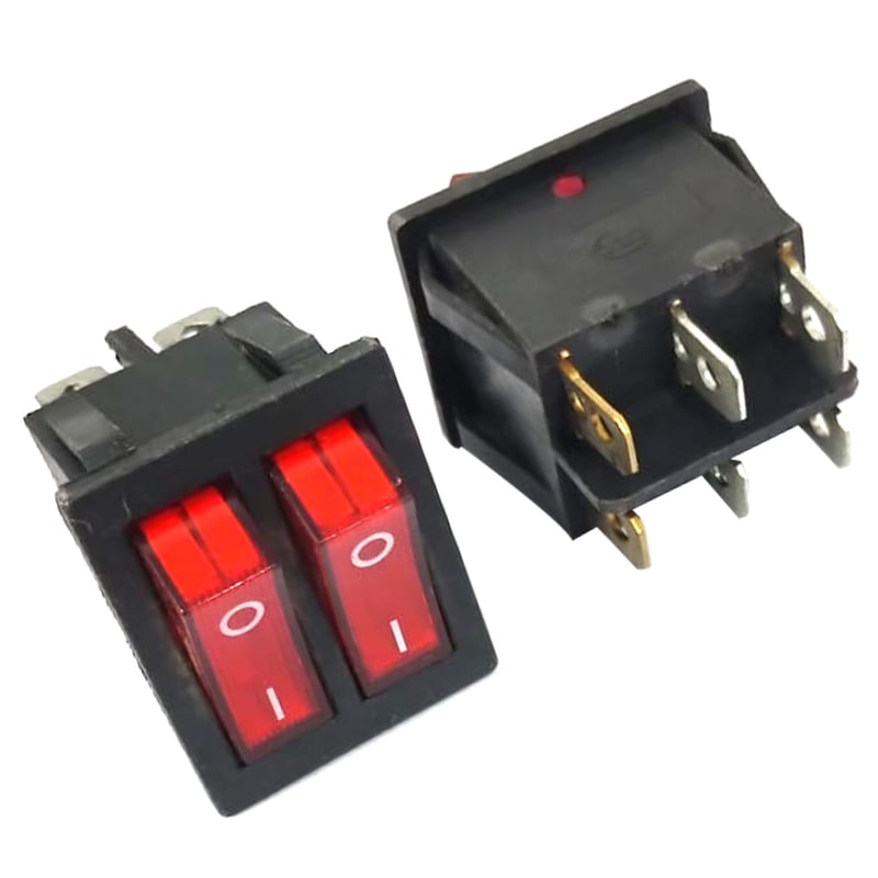 Double Rocker Switch Spst On-Off 6 Terminals Red Light 16A 250Vac