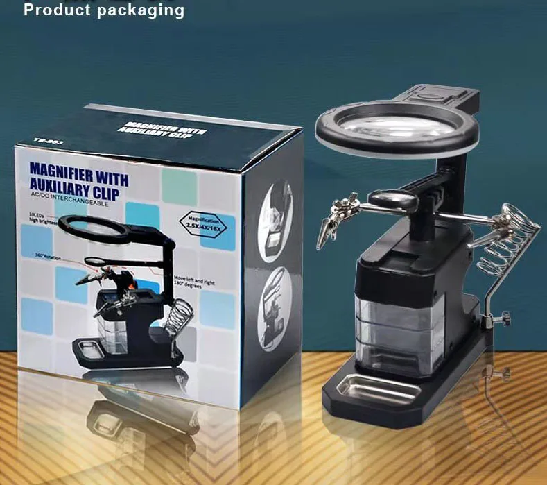 3rd Helping Hand Clip Clamp LED Magnifying Glass Soldering Iron Stand Magnifier Welding Rework Repair Holder Tools pcb fixture - Image 2