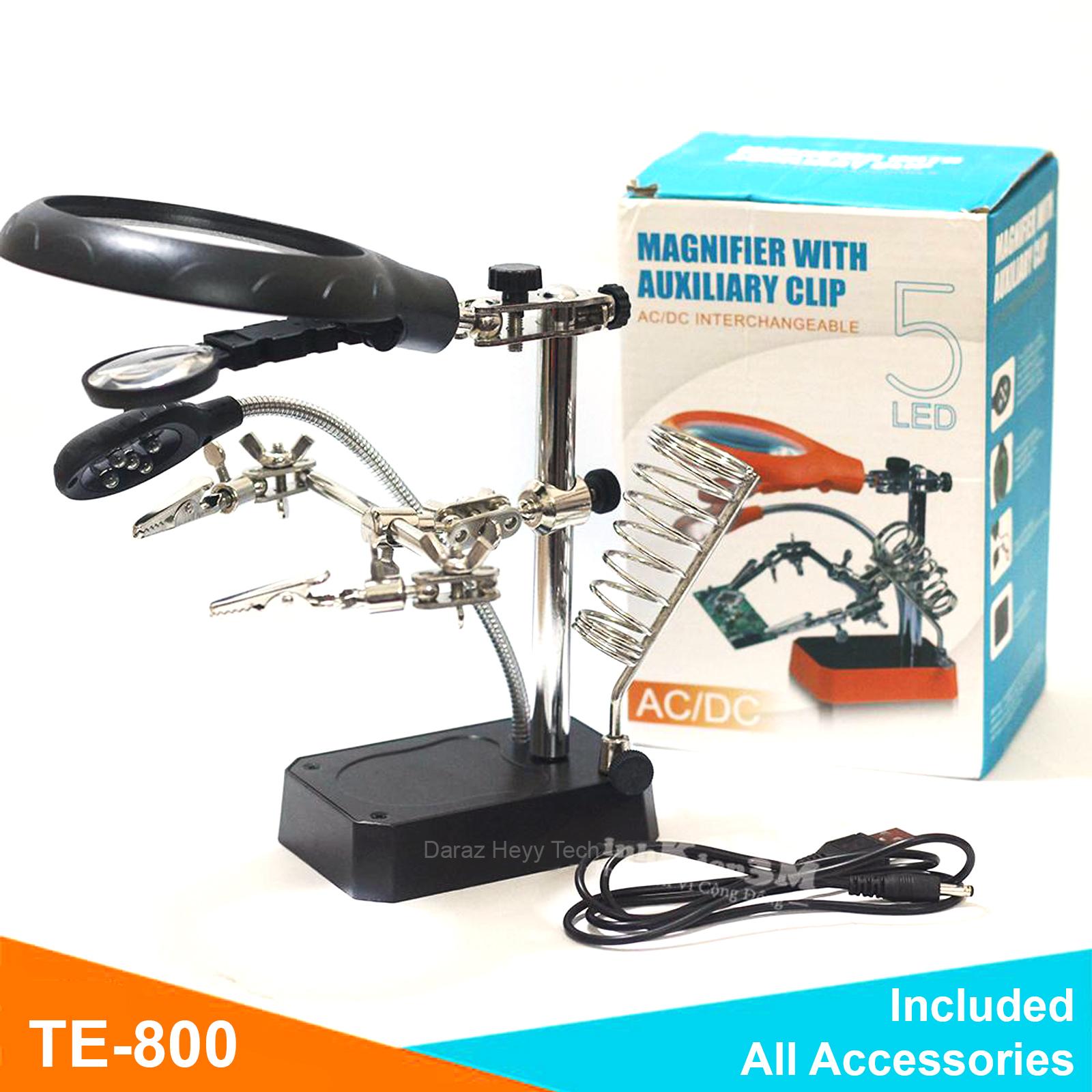 TE 800 Welding Magnifying Glass 2.5X 7.5X 10X Zoom lens 5 LED Lamp Auxiliary Clip Magnifier 3 In1