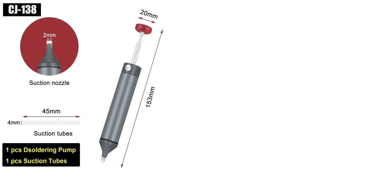CJ-138 silicone nozzle aluminum alloy powerful desoldering pump, manual vacuum soldesolder suckerr sucker, soldering gun