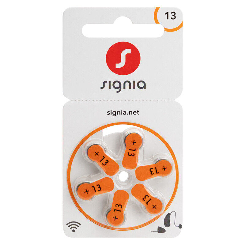 Signia 13 Size Hearing aid batteries 1.45v Zinc air Mercury free x 6 cells Strip
