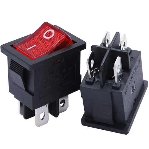 Mini 4 Pins ON/Off Switch KCD1 DPST 6A/250V 10A/125V AC Rocker Switch with Red Light