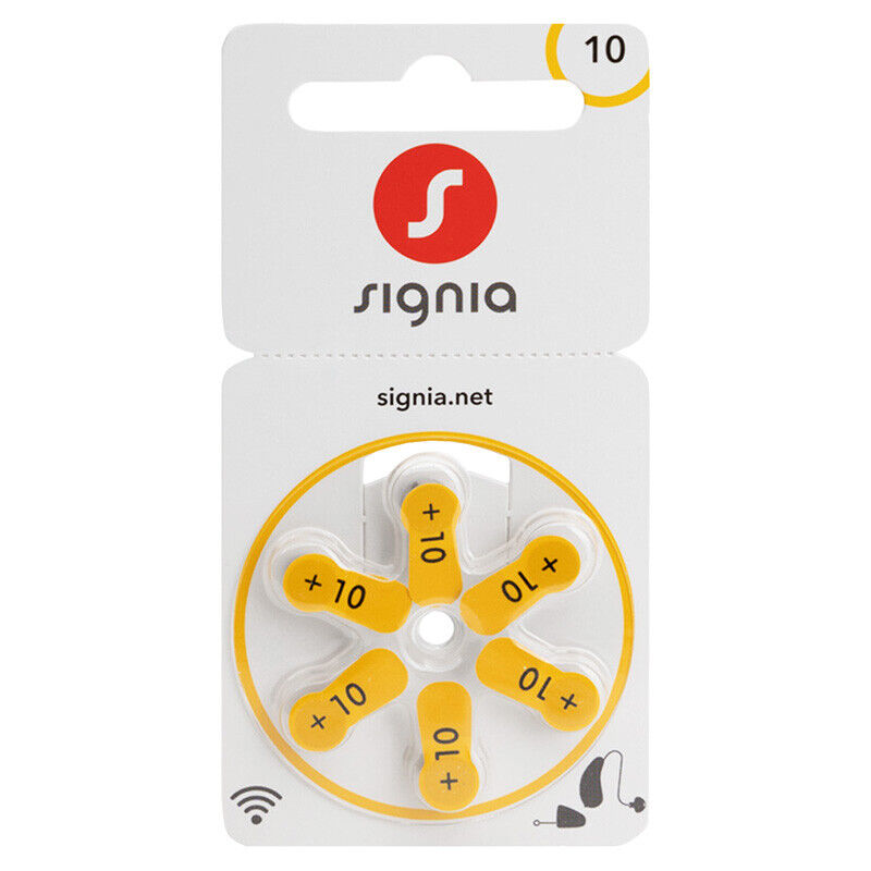 Signia 10 Size Hearing aid batteries 1.45v Zinc air Mercury free x 6 cells Strip