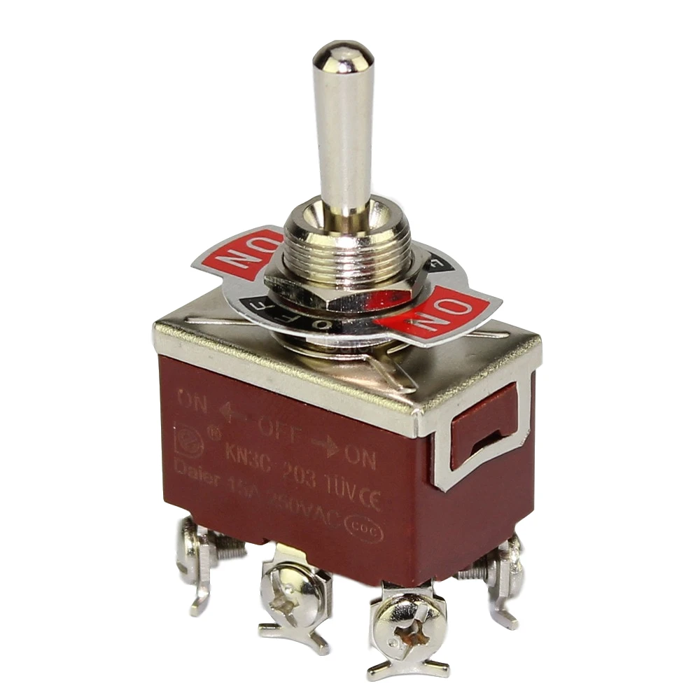 KN3C-203 15A 250V 6 Pin Toggle Switch DPDT ON-OFF-ON Three Way