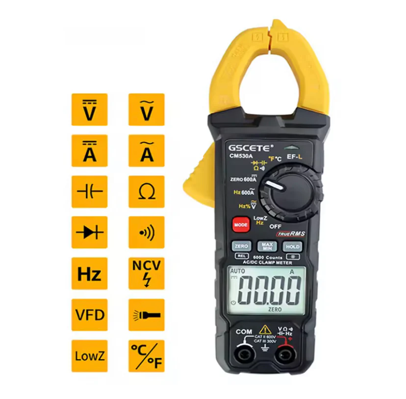 GSCETE CM530A Professional Digital Clamp Multimeter DC/AC Electrician Automotive Tester 600A Current Digital Clamp Meter